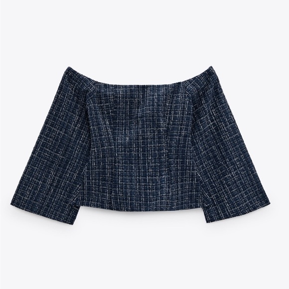 Zara off the shoulder tweed top - Picture 7 of 8